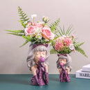 Pink and purple bubble gum girl flower vase living room resin decor