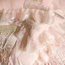 Pink and silver french lace ruffles bedding set for bedroom