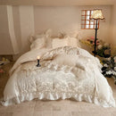 Pink and silver french lace ruffles bedding set for bedroom