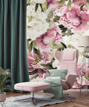 Pink and White Vintage Peonies Wallpaper Mural