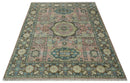 Pink, Beige and Olive Hand knotted Medallion Mamluk Design 8x10 wool Area Rug