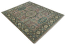 Pink, Beige and Olive Hand knotted Medallion Mamluk Design 8x10 wool Area Rug