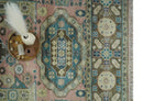 Pink, Beige and Olive Hand knotted Medallion Mamluk Design 8x10 wool Area Rug