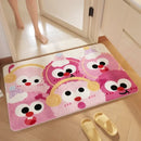Pink cartoon print plush bathroom mat soft absorbent entrance rug