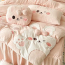 Pink cartoon rabbit applique bedding set for bedroom comfort