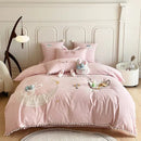 Pink cartoon rabbit moon cotton bedding set bedroom pom pom trim