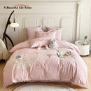 Pink cartoon rabbit moon cotton bedding set bedroom pom pom trim