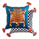 Pink cat print velvet throw pillow case with tassels living room
