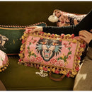 Pink cat print velvet throw pillow case with tassels living room