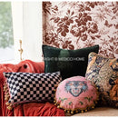 Pink cat print velvet throw pillow case with tassels living room