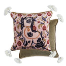 Pink cat print velvet throw pillow case with tassels living room