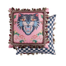 Pink cat print velvet throw pillow case with tassels living room
