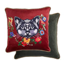 Pink cat print velvet throw pillow case with tassels living room