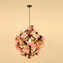 Pink cherry blossoms green plants pendant light dining room
