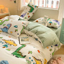 Pink & cream cotton cartoon printed bed set bedroom bear decor