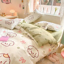 Pink & cream cotton cartoon printed bed set bedroom bear decor