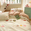 Pink & cream cotton cartoon printed bed set bedroom bear decor