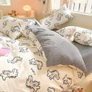 Pink & cream cotton cartoon printed bed set bedroom bear decor