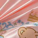 Pink embroidered bear cotton bed skirt set bedroom ruffled bedding