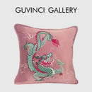 Pink embroidered dragon velvet pillow cover living room decor