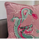 Pink embroidered dragon velvet pillow cover living room decor