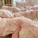 Pink floral double layer yarn bedspread set bedroom bedding