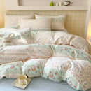 Pink floral double layer yarn bedspread set bedroom bedding