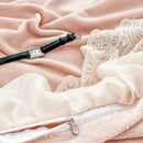 Pink french lace ruffles velvet bedding set bedroom decor