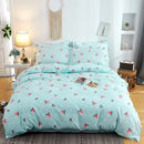 Pink heart cartoon print bedding set bedroom satin finish duvet cover