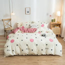 Pink heart cartoon print bedding set bedroom satin finish duvet cover