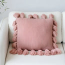 Pink knit cushion cover with tassels living room pillow case