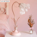 Pink lily cream glass flower table lamp bedroom nightstand light