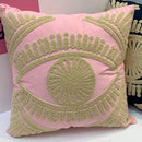 Pink & navy eye embroidered cotton throw pillow cover living room