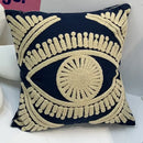 Pink & navy eye embroidered cotton throw pillow cover living room