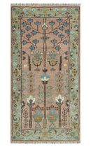 Pink, Olive and Beige Traditional Vintage Heriz Serapi Wool Rug