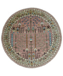 Pink, Olive and Beige Traditional Vintage Heriz Serapi Wool Rug