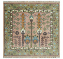 Pink, Olive and Beige Traditional Vintage Heriz Serapi Wool Rug