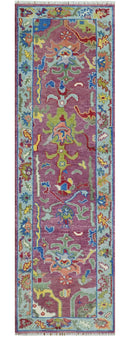 Colorful Hand knotted Traditional Oushak Pink And Ivory Custom Made wool Area Rug