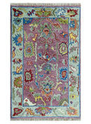 Colorful Hand knotted Traditional Oushak Pink And Ivory Custom Made wool Area Rug
