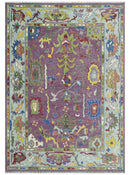 Pink Oushak Rug Wool Blue Colorful Hand knotted Traditional Oushak Custom Made wool Area Rug
