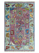 Pink Oushak Rug Wool Blue Colorful Hand knotted Traditional Oushak Custom Made wool Area Rug
