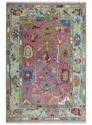 Pink Oushak Rug Wool Blue Colorful Hand knotted Traditional Oushak Custom Made wool Area Rug