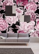 Pink Peony on Black Background Wallpaper Mural