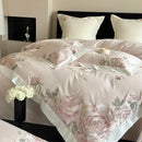 Pink & purple flowers embroidery bedding set bedroom egyptian cotton