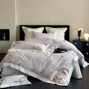 Pink & purple flowers embroidery bedding set bedroom egyptian cotton
