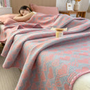 Pink ribbed teddy bear decorbites cotton towel blanket bedroom quilt