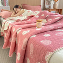 Pink ribbed teddy bear decorbites cotton towel blanket bedroom quilt