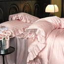 Pink satin 1000tc luxury embroidery bedding set bedroom ruffles