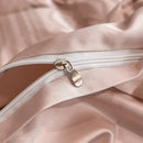 Pink satin jacquard duvet cover set bedroom white piping