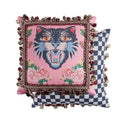 Pink tiger cat print velvet cushion cover living room tassels